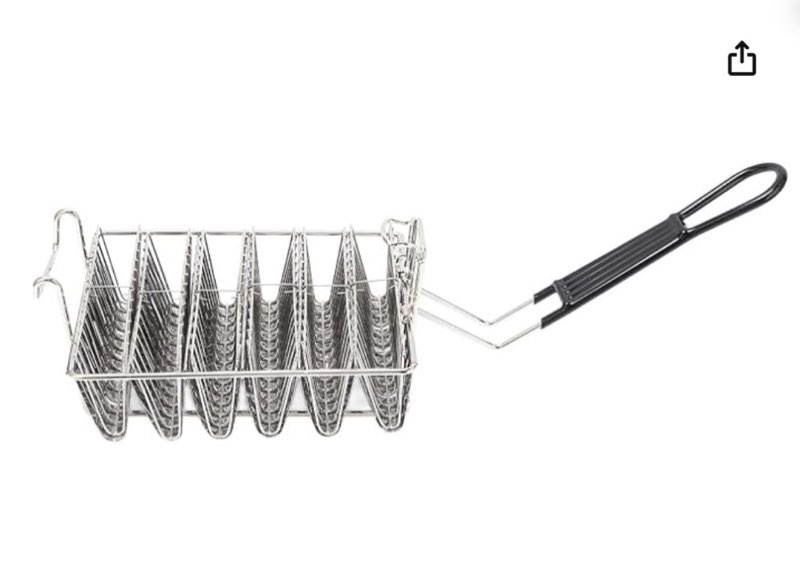 6 Shells Deep Fryer Taco Holder Basket Stainless Steel Long Handle Dishwasher Safe for Home Restaurants