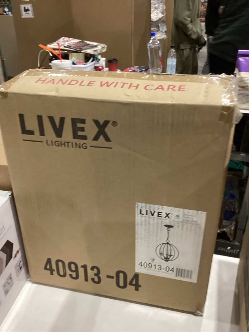 Condition photo showing New/Like New for Livex Lighting, 40913-04, Arabella, Globe Convertible Mini Chandelier/Semi-Flush, Black with Brushed Nickel Finish Candles