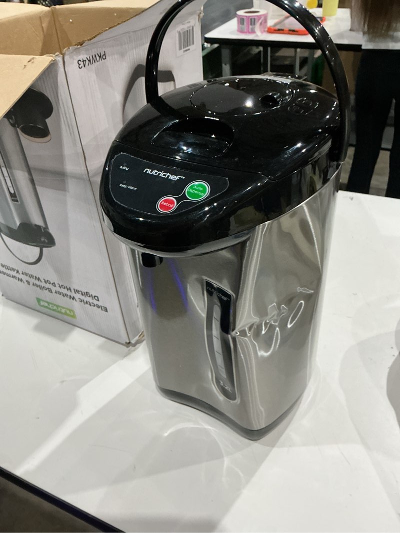 Condition photo showing As Is for nutrichef hot water urn pot insulated stainless steel,auto & manual dispense,auto boiler,safety lock shutoff 3.38 qt /3.2l - auto boiler shut off - pkwk43 3.4 quarts