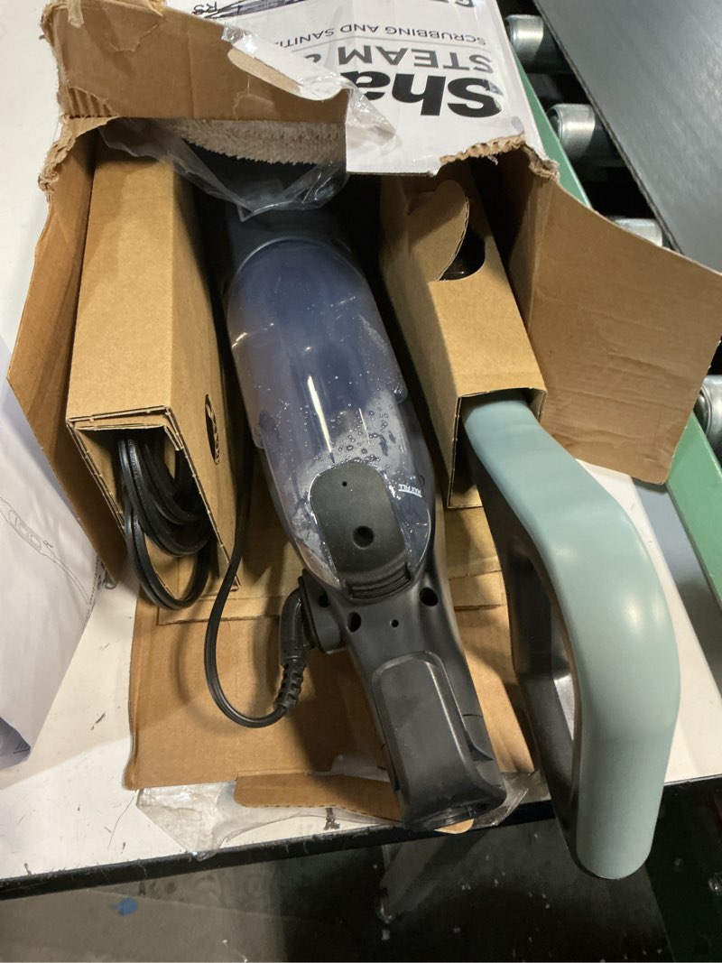 Condition photo showing As Is for shark steam & scrub steam mop, all-in-one scrubbing and sanitizing hard floor cleaner, led headlights, 4 dirt grip soft scrub pads included, xl water tank, swivel steering, hawaiian grey, s8001 steam & scrub (4-pad)