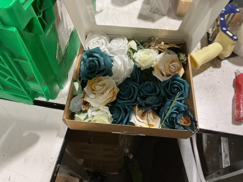 Condition photo showing Good Condition for ling's moment artificial flowers teal glam winter combo for diy wedding centerpieces bouquets combo decorations