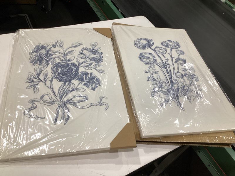 Condition photo showing Good Condition for Blue Floral Wall Art Decor Vintage Flower Canvas Pictures Boho Botanical Wall Art Prints Minimalist Floral Poster Rustic Flower Painting for Bedroom Bathroom 12x16 Inch Framed Set of 2 12"x16" Wrapped Canvas Blue Rose Art