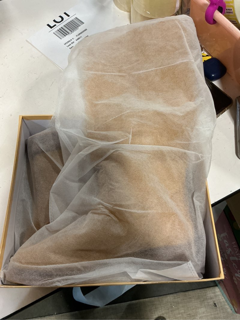 Condition photo showing New/Like New for ((size 9))women's knee high boots chunky heel square toe tall boots for women low heel back zipper boots 6 banana-yellow