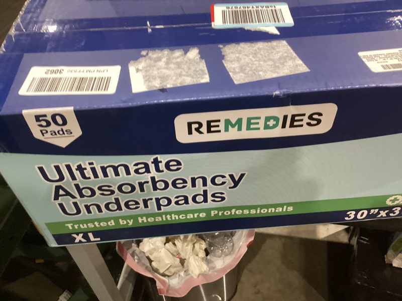 Condition photo showing Good Condition for Remedies - Bed Pads Disposable Adults, Seniors, Kids & Puppy Pads - 23" x 36" - Large Disposable Underpads - 50 Count, Incontinence Underpads for Beds & Furniture, Dog Pee Pads, Dogs Chucks Pads 23x36 Inches