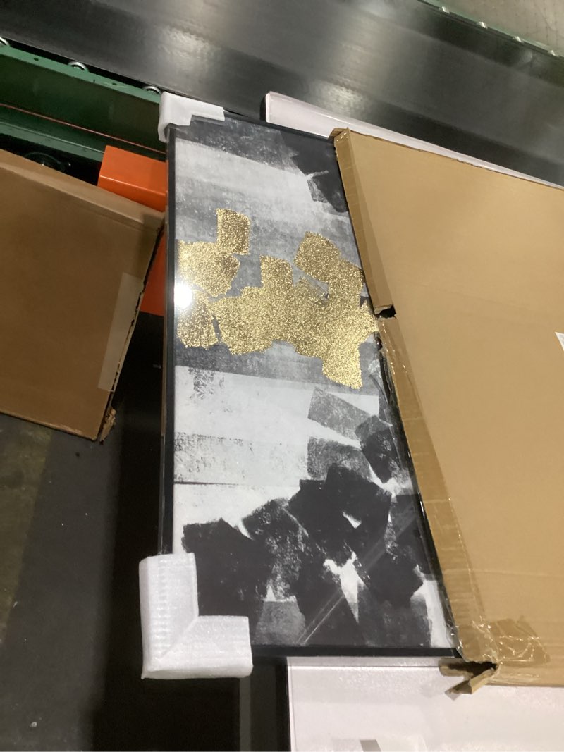 Condition photo showing New/Like New for EUROPICART Living Room Abstract Wall Art Black and White with Gold Pictures Decoration,Matte Gray Canvas Artwork for Office Bedroom Walls Decor 24x36 (Black Frame)