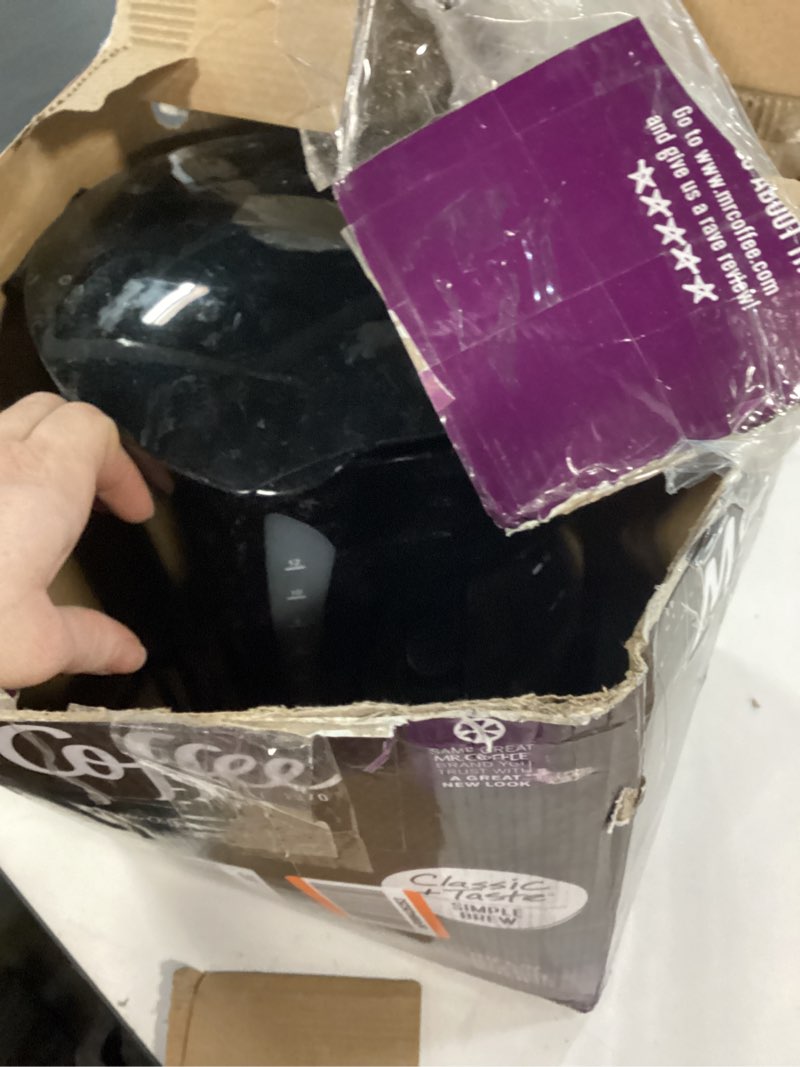 Condition photo showing As Is for Mr. Coffee Black Coffee Maker, 12 Cups, with Auto Pause and Glass Carafe, Perfect for Home and Office Use
