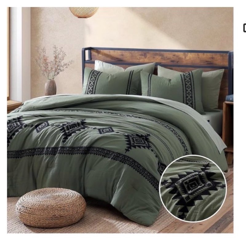 mairêve embroidery comforter set, boho farmhouse western bedding set, all season bed in a bag comfor