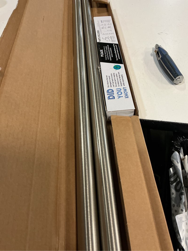 Condition photo showing New/Like New for blasthome® non-adjustable luxury curtain rods for windows, 1 ¼” rod set, 9 foot fixed length (two rods connect for a seamless look), brushed nickel single rod brushed nickel 9 foot