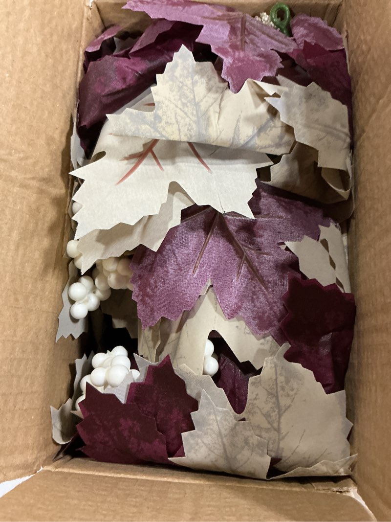 Condition photo showing New/Like New for Fall Garland Decor, 70 Inch Faux Leaf Garland with Pumpkin Maple Leaves Berry Hanging Fireplace Front Door Wall Table for Thanksgiving Halloween Christmas Decoration (White Purple) 02