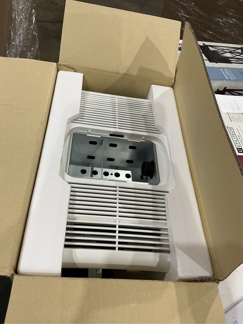 Condition photo showing As Is for utilitech heater 1.5-sone 80-cfm white lighted bathroom fan and heater