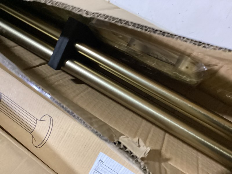 Condition photo showing Good Condition for modern double curtain rods, warm gold curtain rod 72-144 inch length drapery rods with simple decorative end caps 1 inch front and 5/8 inch diameter back dual curtain rod telescoping window rods warm gold 72-144"