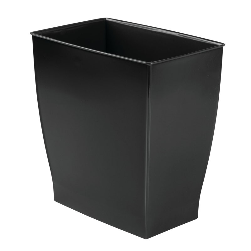 idesign small plastic bathroom trash can, slim rectangle garbage bin for bedroom, office, dorm, blac
