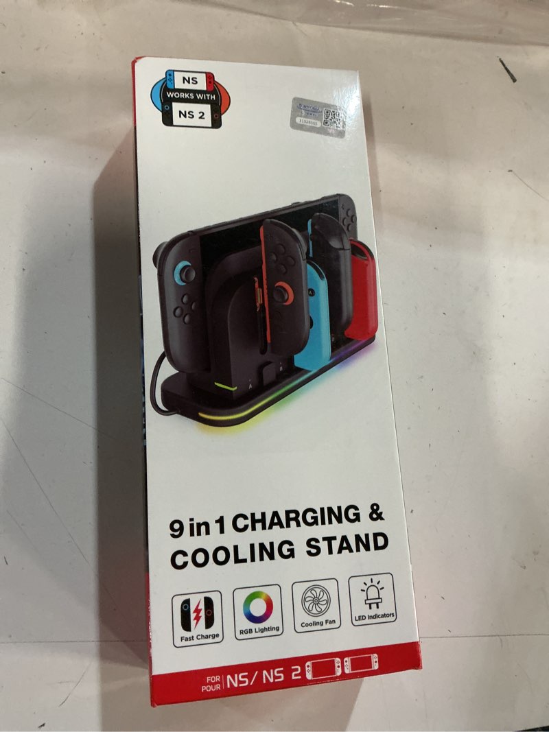 Condition photo showing New/Like New for RGB Charger Dock for Nintendo Switch 2 2025- with Cooling Fan,8 in 1 Switch 2 Chagrer Dock for Joycon 2/1, Dual-Direction Charging, LED Indicators, Magnetic Charge Switch2 Accessories