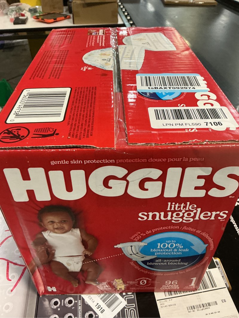 Condition photo showing New/Like New for Huggies Size 1 Diapers, Little Snugglers Baby Diapers, Size 1 (8-14 lbs), 96 Count, Packaging May Vary Size 1 96