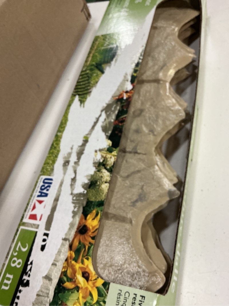 Condition photo showing Good Condition for suncast 5 piece plastic border stone edging with modern style and natural border stone appearance for enclosing flower beds or garden plots, brown flagstone
