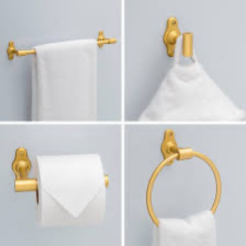 Franklin Brass Calloway 4-Piece Bathroom Set Satin Gold 18" + 6" Towel Rack, Toilet Paper Holder, Ha