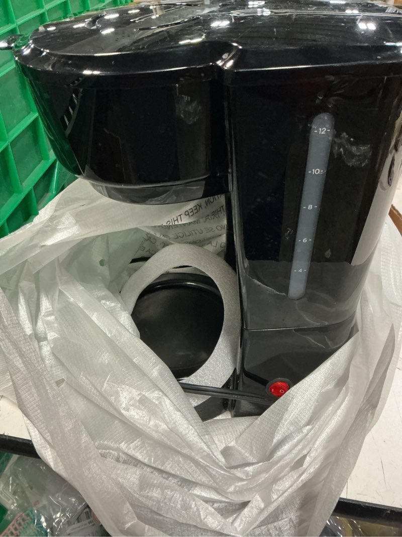 Condition photo showing As Is for **no pot**BLACK+DECKER 12-Cup Coffee Maker with Easy On/Off Switch, Easy Pour, Non-Drip Carafe with Removable Filter Basket, Vortex Technology, Black 12-Cup 12-Cup