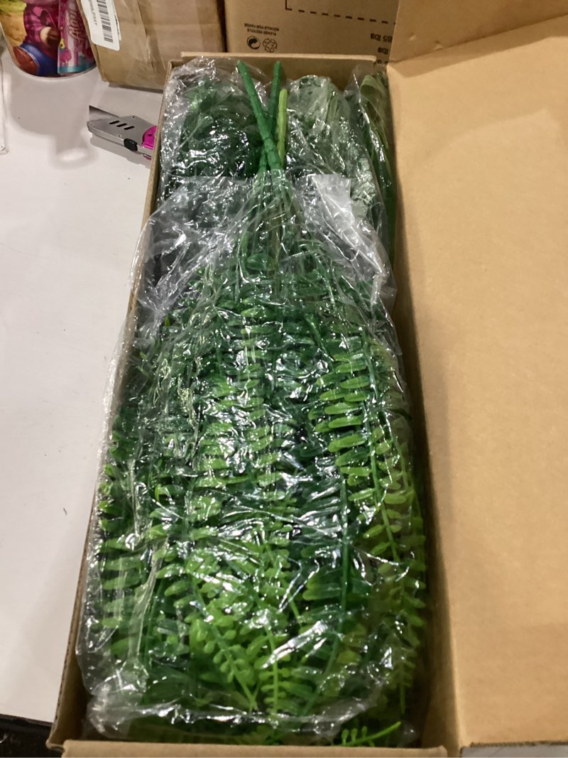 Condition photo showing New/Like New for 12 bundles artificial plants outdoor,uv resistant fake greenery stems with large shrubs faux plastic plant for outside front porch planters garden window box patio decor(pot not included) green 12