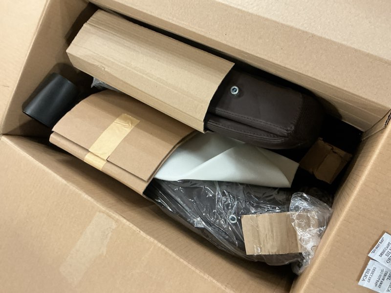 Condition photo showing As Is for serta mid back lumber support and swivel office desk chair, brown