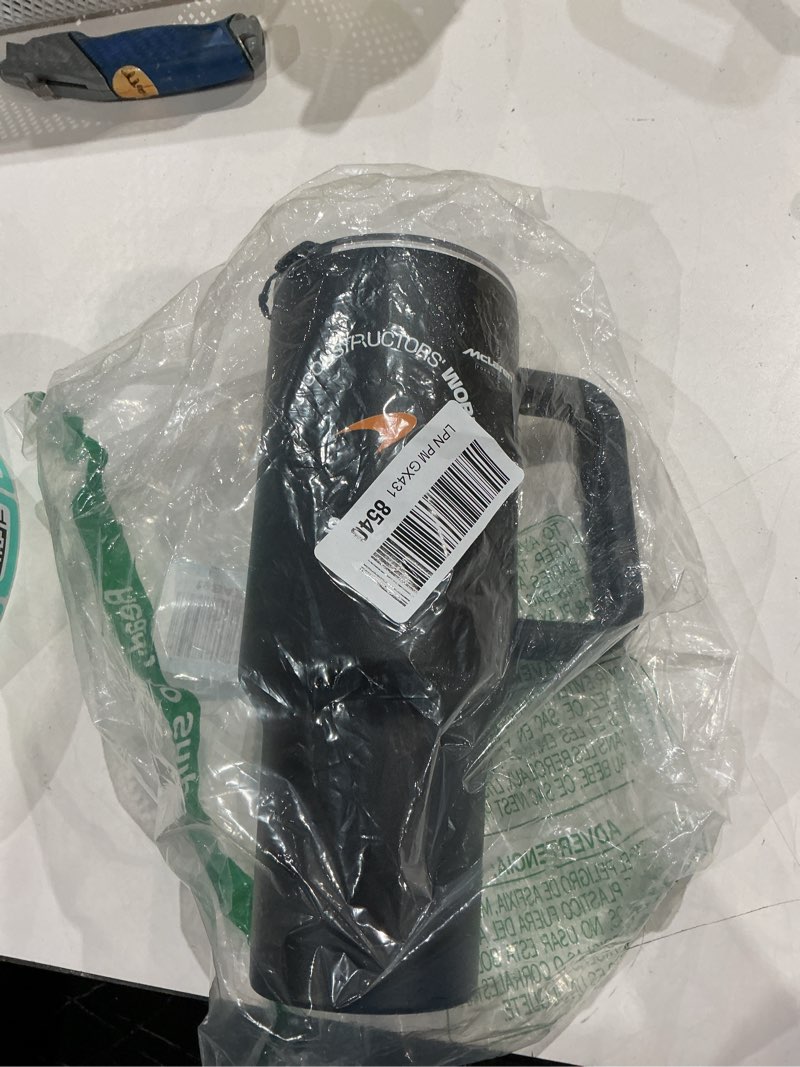 Condition photo showing As Is for logo brands mclaren formula 1 team constructors' champions 40 oz powder coat tumbler – fits most cup holders, officially licensed formula 1 tumbler - comes with straw, keeps drinks cold for hours