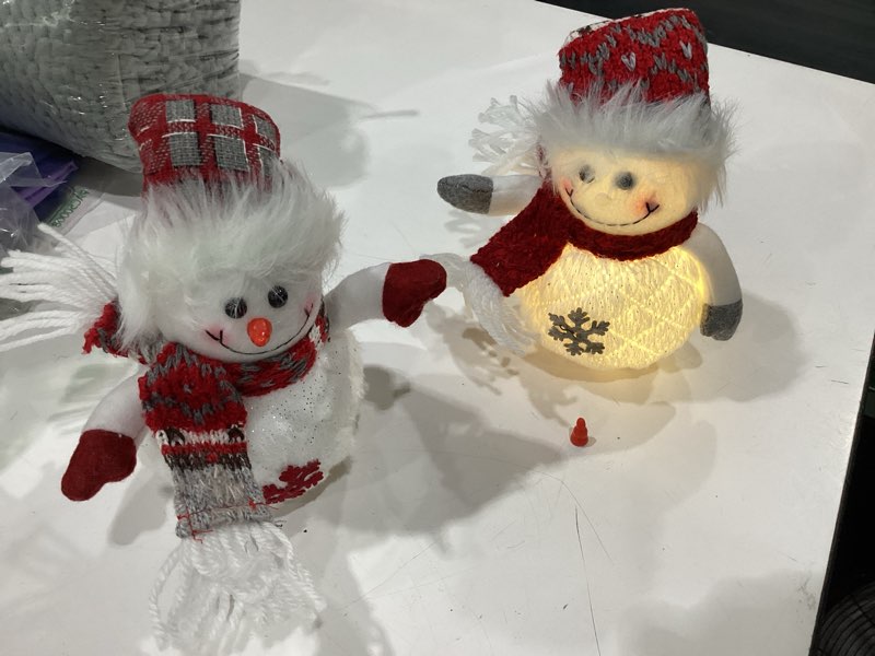 Condition photo showing Good Condition for juegoal 2 pack christmas table decorations, 10 inch lighted plush snowmen figurines, light up snowman holiday present, battery operated xmas gifts winter tabletop ornaments dinner party supplies red, white
