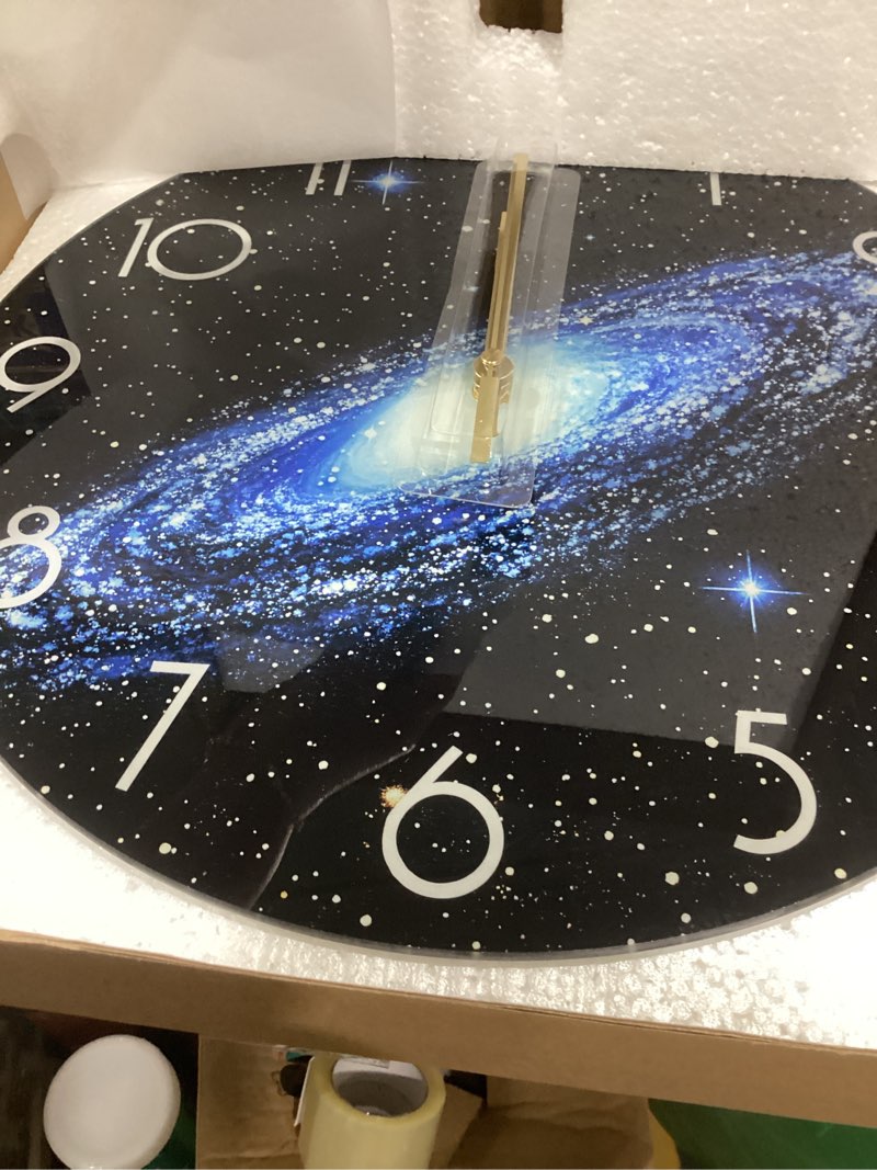 Condition photo showing New/Like New for 14in glass wall clocks for living room decor, decorative wall clocks battery operated, silent kitchen clocks, wall clock for bedroom, bathroom universe 14in