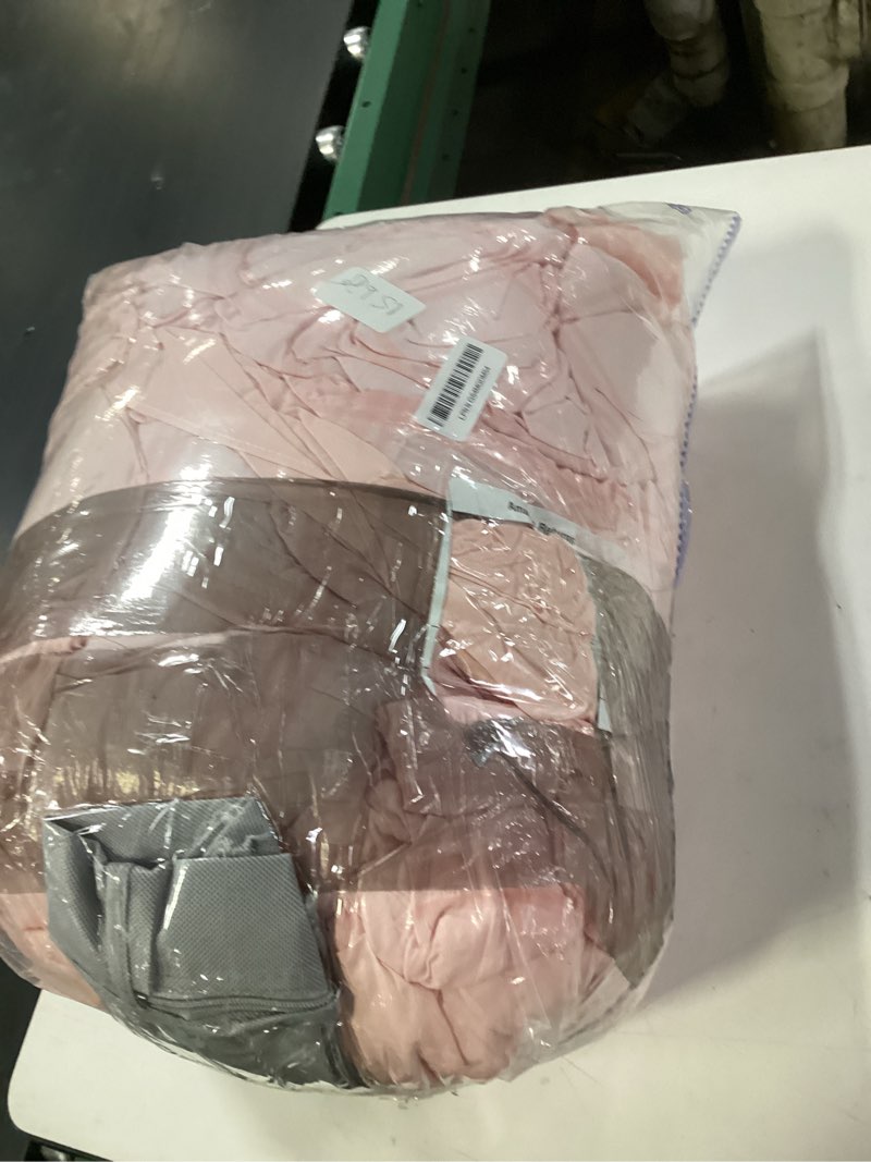 tititada blush pink plaid seersucker comforter set with ruffled fringe king size, 3 pieces soft fluf