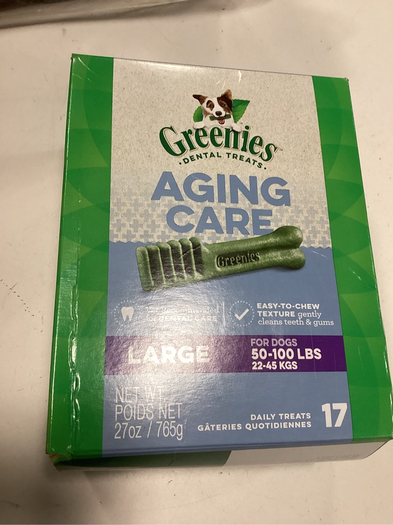 Condition photo showing Good Condition for Greenies Dental Treats for Dogs, Veterinarian-Recommended Aging Care Adult Natural Dental Dog Treats, Large Size, 27 oz. Pack, 17 Count Aging Care 17 Count (Pack of 1)