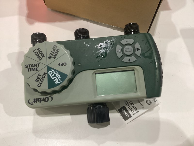 Condition photo showing Good Condition for orbit programmable digital hose watering timer - 3 outlet - battery powered - with lcd screen - built-in rain delay - water-resistant - 56082