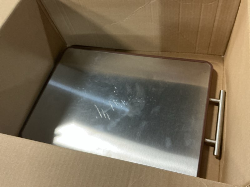 Condition photo showing Good Condition for Stainless Steel Cutting Board Wood Double Sided Chopping Cutting Boards for Kitchen - 2 in 1 Ebony Metal with Handle Scratch Resistant Raw Meat Vegetable Fruit Cooking Gift(Large17.7"L x 11.6"W)