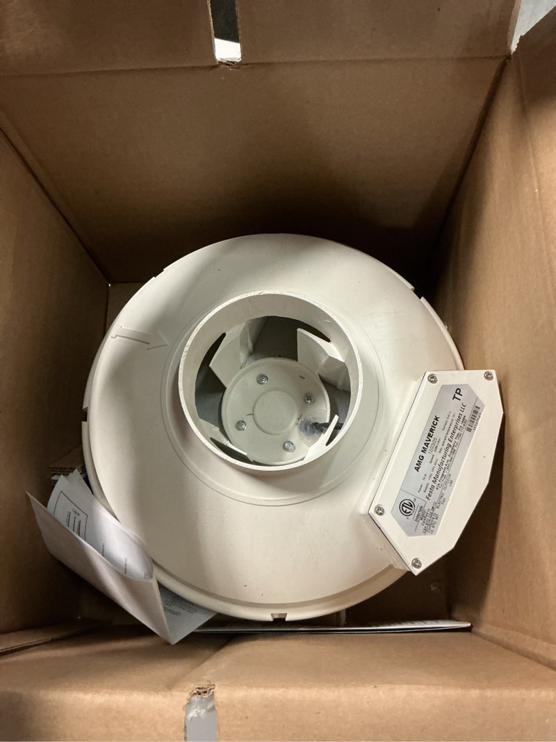 Condition photo showing As Is for Festa AMG Maverick Radon Fan - Quiet and Energy Efficient 260 CFM Radon Mitigation System Inline Duct Fan - 4" Electric Inline - Made with Sturdy Glass Reinforced Poly-Resin – White