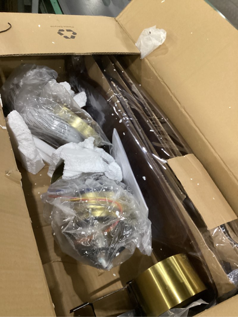 Condition photo showing Good Condition for KAPOEFAN 60" Ceiling Fan with Light and Remote,Reversible DC Motor,6Speed,Modern Natural Wood Ceiling Fan with Dimmable LED for Outdoor Patios Bedroom Living Room,Black Walnut and Red Brass 60 INCH 5Blades Black Walnut+Red Brass