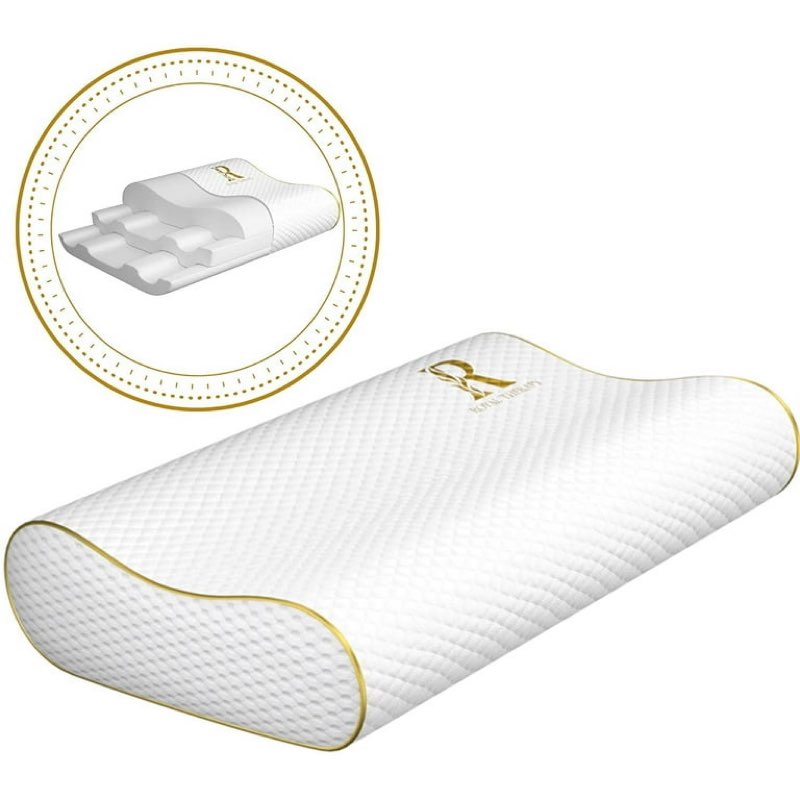 royal therapy memory foam pillow, queen neck pain relief, contour cervical pillow, for neck and shoulder pain, side, back and stomach sleeper, 24x14x5 inches