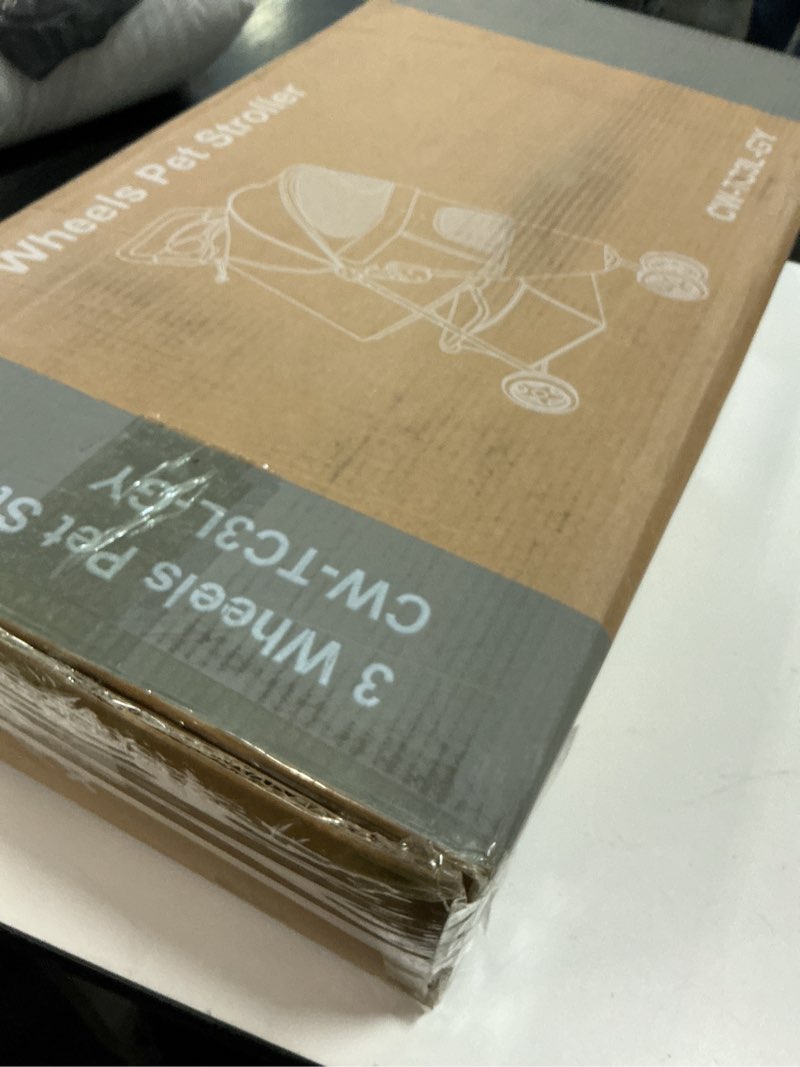 Condition photo showing New/Like New for DUMOS 3 Wheels Pet Stroller for Small Dogs and Cats – Foldable Dog Stroller with Mesh Windows, Storage Basket & Cup Holder, Lightweight & Durable Pet Carrier for Travel, Outdoor Use – Grey Grey 3 Wheels