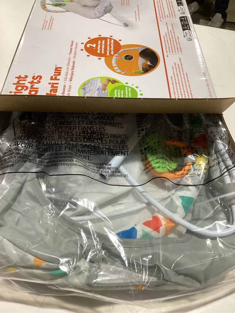 Condition photo showing Good Condition for Bright Starts Baby Bouncer Soothing Vibrations Infant Seat - Removable -Toy Bar, Nonslip Feet, 0-6 Months Up to 20 lbs (Safari Fun)