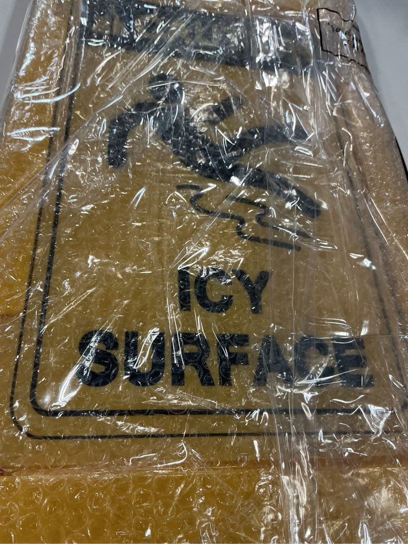 Condition photo showing Good Condition for Macarrie 2 Pieces 24.5 x 12.6 Inch 'Caution - Icy Surface' 2 Sided Folding Floor Sign with Symbol Caution Icy Surface Folding Floor Sign for Any Facility Building Warehouse Loading Docks