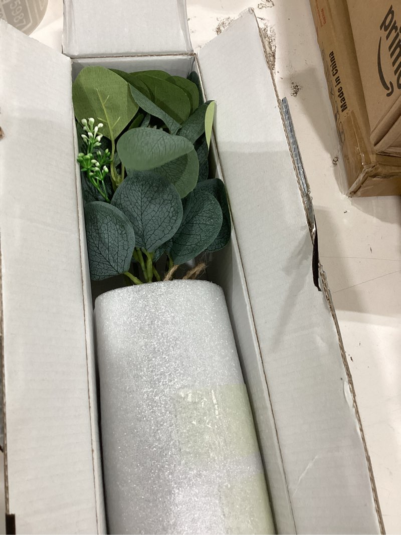 Condition photo showing Good Condition for der rose 13.5" fake plants for black bathroom decor artificial eucalyptus stems in black glass vase with faux water for office desk accessories farmhouse home table centerpiece decor?sage green? black-2