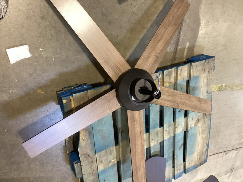 Condition photo showing As Is for 42 inch low profile ceiling fan no lights, brown farmhouse ceiling fan with remote, 6-speeds, quiet reversible dc motor, indoor/outdoor ceiling fans with remote for bedroom, patio, living room 42 inch brown 1