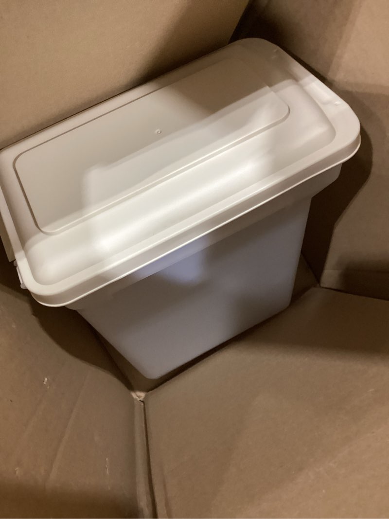 Condition photo showing New/Like New for iris usa dog food storage container, airtight lid, up to 13 pounds pet food storage, versatile pet food bin, treats, bpa free, almond