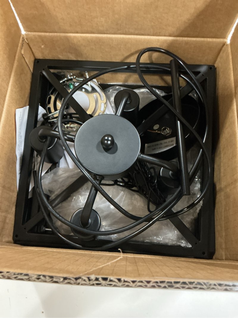 Condition photo showing Good Condition for Unicozin 4-Light Black Farmhouse Chandelier, Iron Lantern Pendant Light Rustic Cage Adjustable Height, E26 Base Industrial Hanging Lights for Kitchen Island Dining Room Hallway Foyer Entryway Square(E26 4-Lights)