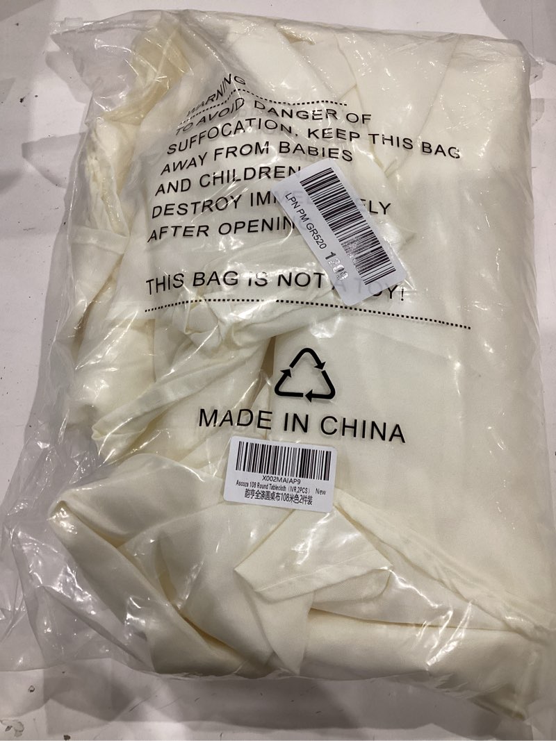 Condition photo showing Good Condition for ascoza 2pack 108 inch ivory round tablecloth in polyester fabric for wedding/banquet/restaurant/parties ivory round-108",2pack