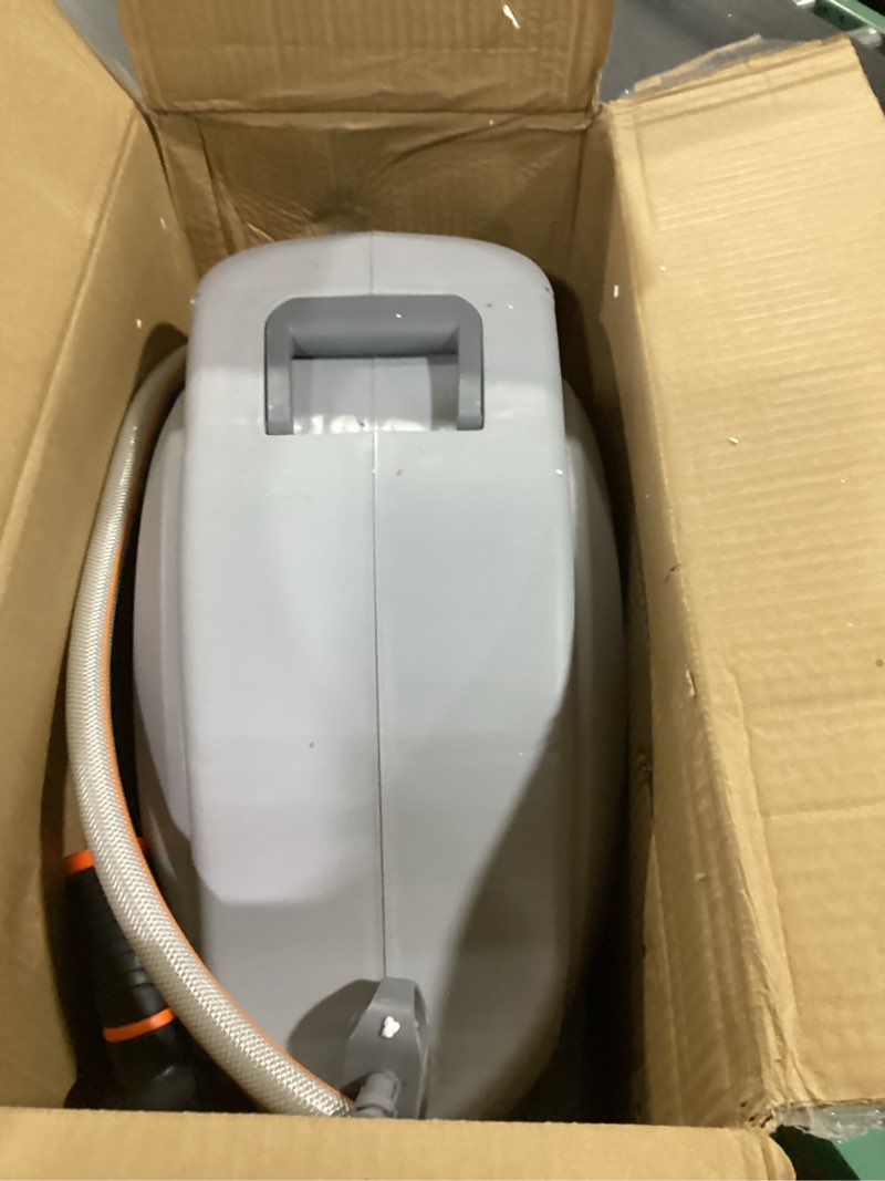 Condition photo showing As Is for Giraffe Tools CW20 Retractable Garden Hose Reel 5/8" x 60 ft Heavy Duty Water Hose Reel, Swivel Bracket, Any Length Lock, Light Grey 5/8" 60 ft