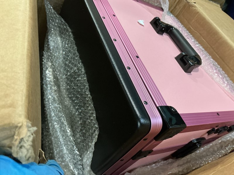 Condition photo showing Good Condition for rolling portable manicure table with 3 drawers, lockable makeup train case with mirror, foldable nail desk with wheels & handle, mesa de uñas profesional para nail techs & salon use, pink