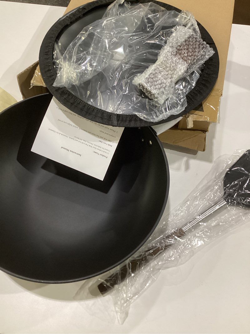 Condition photo showing New/Like New for Carbon Steel Wok, 13-Inch, Pre-Seasoned, Non-Stick, with Lid and Spatula, Flat Bottom, Ideal for Stovetop Cooking SteelTop Wok