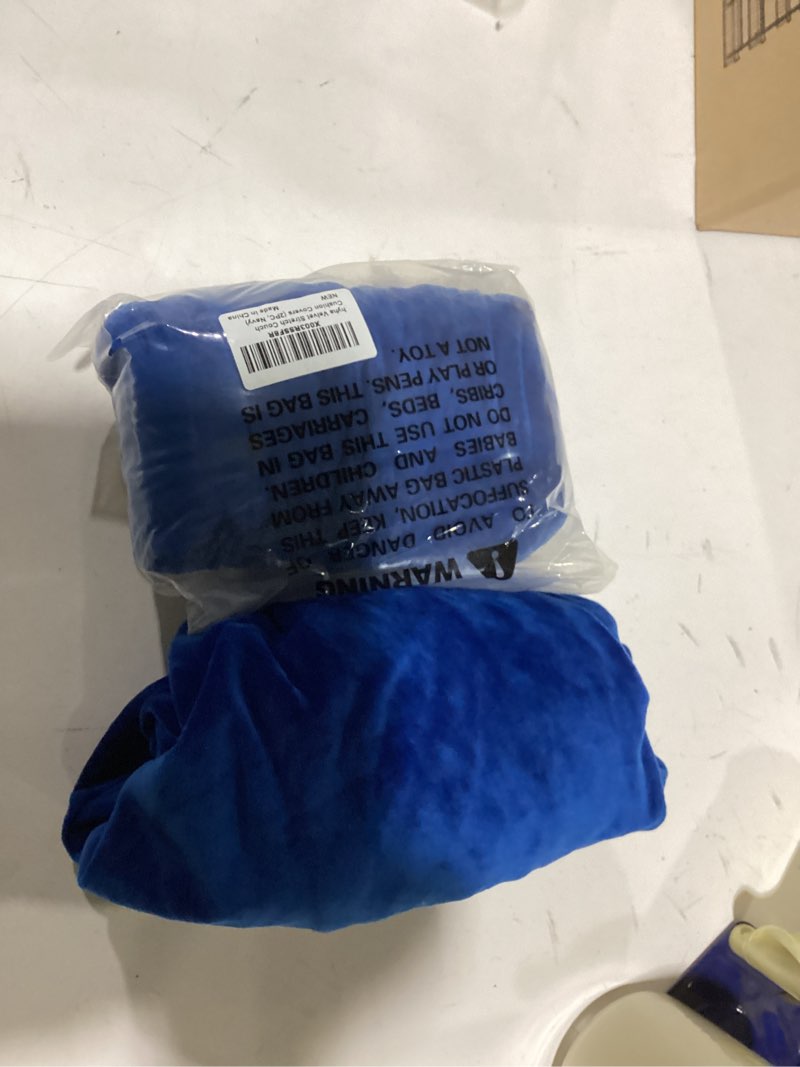 Condition photo showing Good Condition for hyha Velvet Couch Cushion Covers, Soft Sofa Seat Covers for sectional 2 Cushion Couch Washable, Magic Sofa Slipcover with Elastic Bottom, Non-Slip Furniture Protector for Pets, Kid(2PC, Royal Blue) Royal Blue 2PC