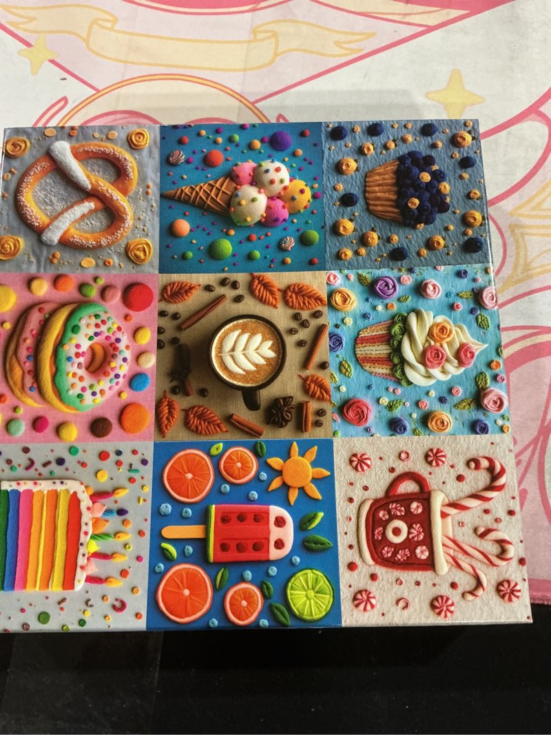 Condition photo showing As Is for Bgraamiens 1000 Piece Jigsaw Puzzles for Adults – Sweet Life Dessert Grid – Colorful Food Art Puzzle with Cake, Coffee, Candy and Ice Cream – Bright Fun Gift for Relaxation Yummy Desserts