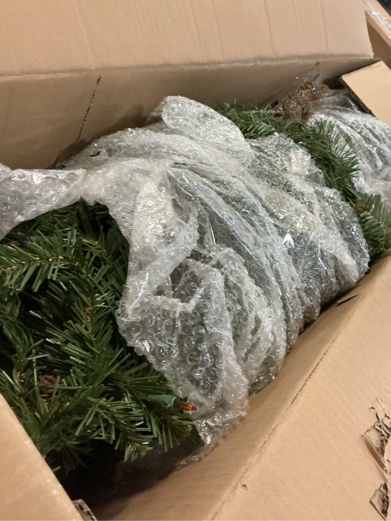 Condition photo showing As Is for Puleo International 4.5 Foot Pre-Lit Fraser Fir Artificial Christmas Tree with 250 UL-Listed Multi-Color Lights, Green 4.5' Fraser Fir with 250 Multi Lights