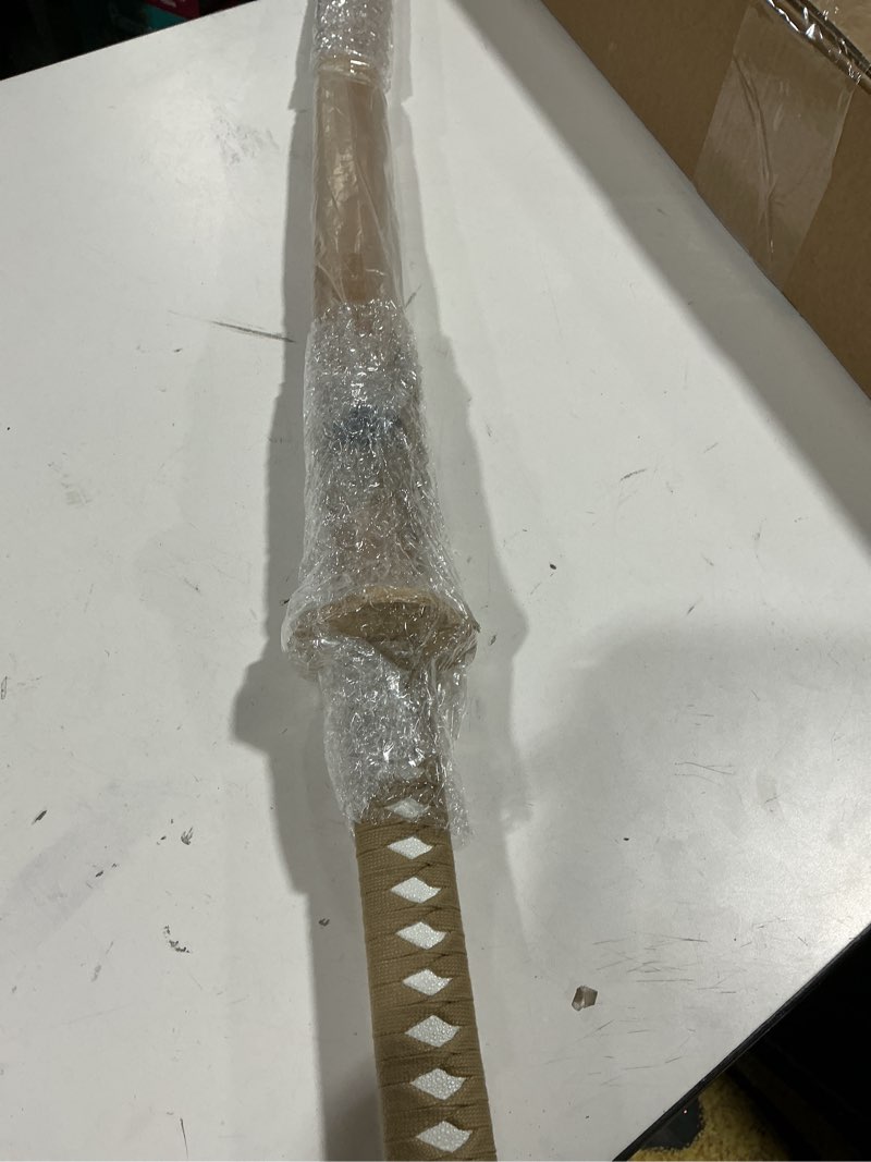 Condition photo showing As Is for Katana Sword with Wooden Stand, Practice Sword with Gray Strap,Suit for Cosplay,Training