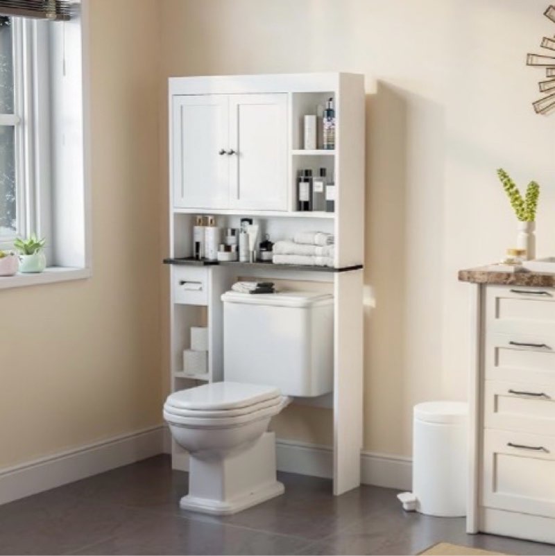 Nivisre Over The Toilet Storage Cabinet with 7 Shelves, Imitation Walnut Grain Above Toilet Bathroom