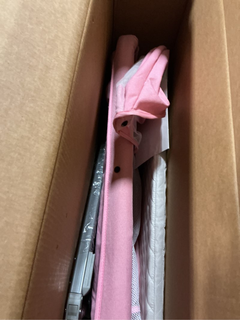 Condition photo showing As Is for Pink Bassinet for Baby Girl, Baby Bassinets Bedside Sleeper with Mattress and Wheels for Newborn and Infant, Height Adjustable with Breathable Mesh and Mosquito Net